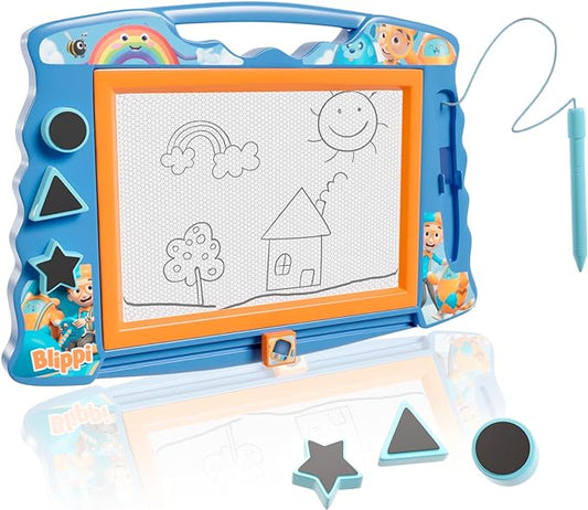 Lolipop Blippi Magnetic Sketcher with Magnetic Pen and Stamps - Star, Heart, Triangle Shapes | Creative Drawing Pad for Kids Blippi Toys for Boys and Girls