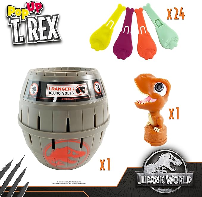 TOMY Pop Up T-Rex Board Game - Family and Preschool Kids Games for Family Game Night - Kids Activities and Jurassic World Toys - 2-4 Players - Ages 4 Years and Up