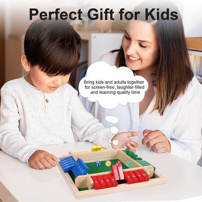 Shut The Box Game, Family Games for Kids and Adults, Classics Tabletop Math Skills Board Game, 2-4 Player Wood Board Shut The Box Dice Dame for Family Night Classroom Home Party and Pub