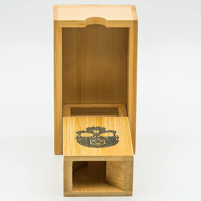 Cusdie Bamboo Dice Tower Foldable Wooden Die Roller Castle Rolling Case for Dungeons and Dragons, Board Game, D&D, RPG(Skull)
