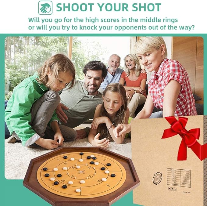 Crokinole and Checkers, 27-Inch Classic Crokinole Board Game with 22" Playing Surface, Canadian Heritage Tabletop Game for Two Players, Dexterity Krokinole Games Great for Families and Friends