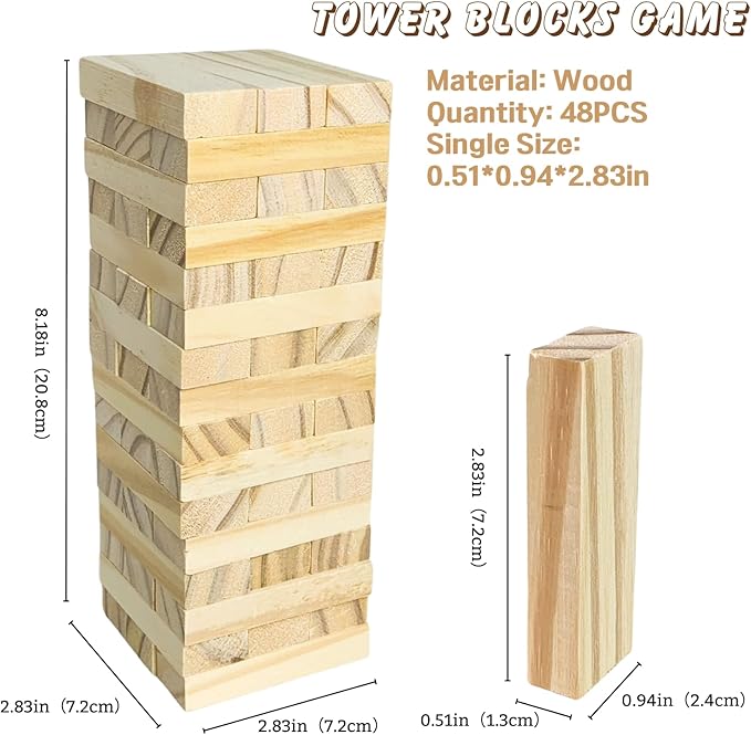 Lust Tower, Tumble Blocks Game for Adults, Valentine 48Pcs Couples Date Night Wood Stacking Game Blocks for Girlfriend, Boyfriend, Newlywed, Wife or Husband