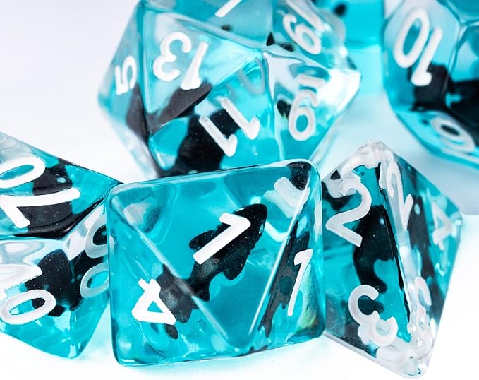 UDIXI Shark DND Dice Set, Resin D&D Dice Set Blue Ocean Polyhedral d and d Dice Set for Dungeons and Dragons RPG and Other Tabletop Games