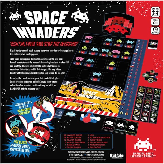 Buffalo Games - Space Invaders Game - Dexterity Launch Game - Great for Game Night - Cooperative Gameplay - Based on Video Game
