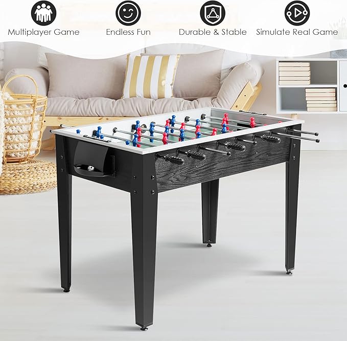 RELAX4LIFE 48'' Foosball Table, Wooden Soccer Game Table with 2 Footballs, Score Devices, Recreational Foosball Games for Kids & Adults, Arcade Table for Pub, Bars, Parties Family Night Game