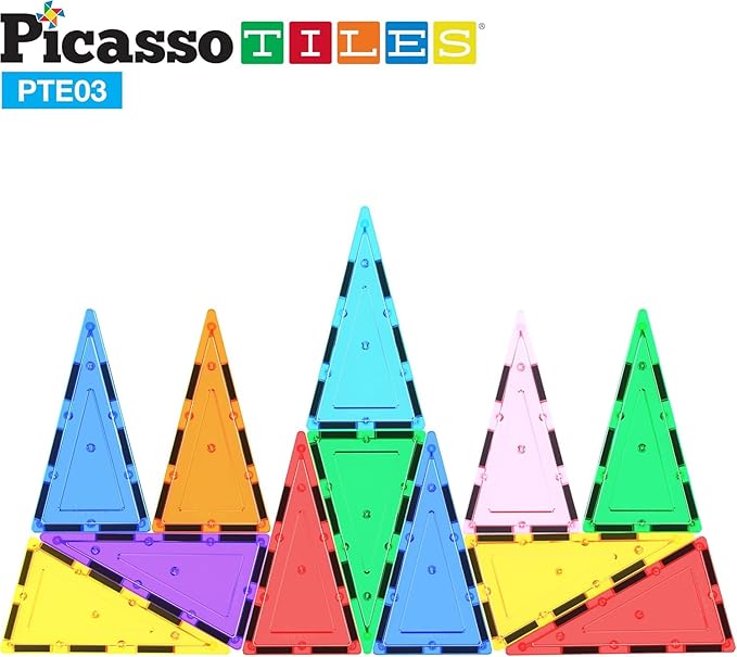 PicassoTiles Magnetic Building Block Set Isosceles Triangle Magnet Tiles Construction Toy STEM Learning Kit Educational Playboard Prek Pretend Play Stacking Blocks Child Brain Development PTE03