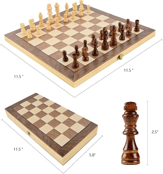LEAP Wooden Chess Set Magnetic Travel Size 11.5" Inches - 2 Extra Queens - Magnetic Folding Board, Handmade Portable Travel Chess Board Game Sets with Pieces Storage Slots - All Adults and Beginner