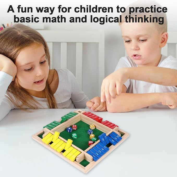 Shut The Box Game, Family Games for Kids and Adults, Classics Tabletop Math Skills Board Game, 2-4 Player Wood Board Shut The Box Dice Dame for Family Night Classroom Home Party and Pub
