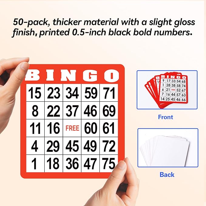 GSE Games & Sports Expert 50-Pack Multi-Color Bingo Game Cards with Easy Read Numbers, Reusable Paper Bingo Sheets for Large Groups, Family/Friend Parties