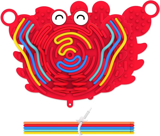 Silicone Sensory Activity Board,Double-Sided Busy Board for Fine Motor Skill,Fidget Toy for Calming, Stress, Anxiety, ADHD, Autism, Silent, No Mess, Kids 3+ & Adults(Crab,Red)