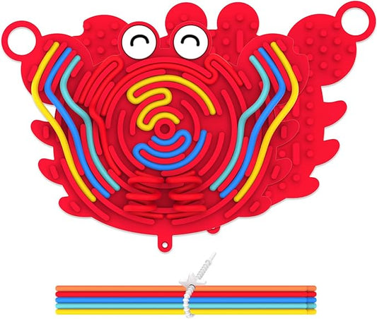 Silicone Sensory Activity Board,Double-Sided Busy Board for Fine Motor Skill,Fidget Toy for Calming, Stress, Anxiety, ADHD, Autism, Silent, No Mess, Kids 3+ & Adults(Crab,Red)