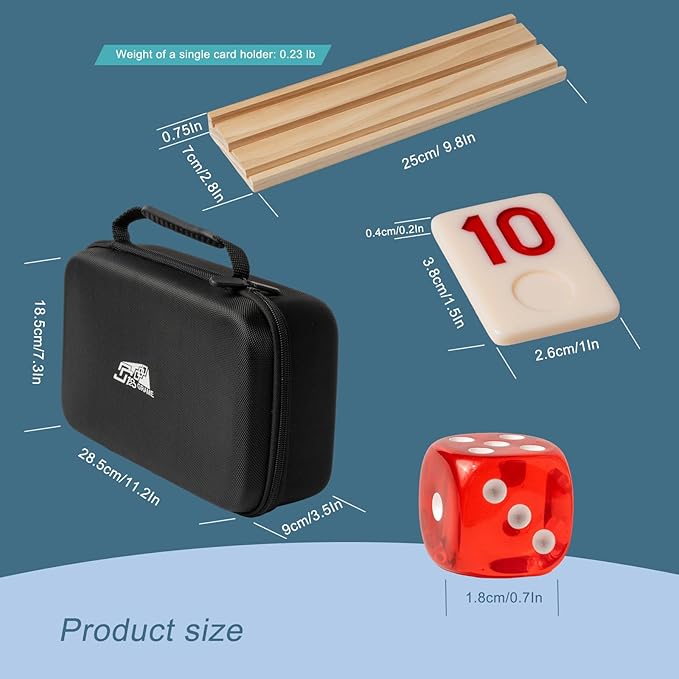 6 Players Rummy Cube Game with 6 Wooden Card Stands, 160 Colorful Rummy Cards, Exquisite Portable Box and Velvet Bag, Suitable for Family Gatherings and Travel Game Sets