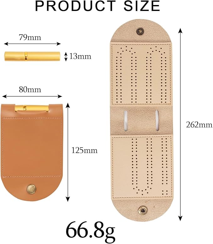 Travel Cribbage Board Game Set, Portable Cribbage Boards Unique 2 Track Cribbage Board, Foldable PU Mini Cribbage Board with 4 Cribbage Board Pegs, Folded:3.14x4.92in,After Unfolding L:10.31in (1Pcs)