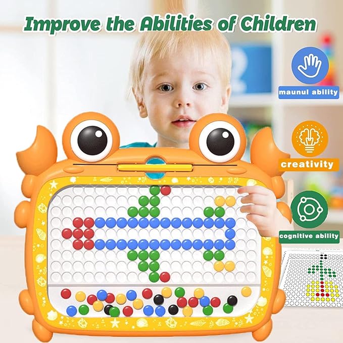 Magnetic Dots Board, Magnetic Drawing Board for Toddlers, Magnetic Drawing Board for Kids, Magnetic Dot Art with Magnetic Pen, Magnetic Tablet Toy (Orange)