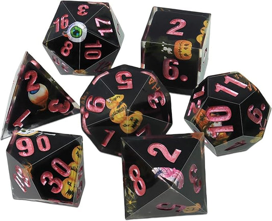 DND Dice Set Polyhedral, IDTQ Dungeons and Dragons Purple Dice Set RPG MTG Table Games 7-Die Resin Sharp with Acrylic Starlight Accent Box (Pumpkin - Black)