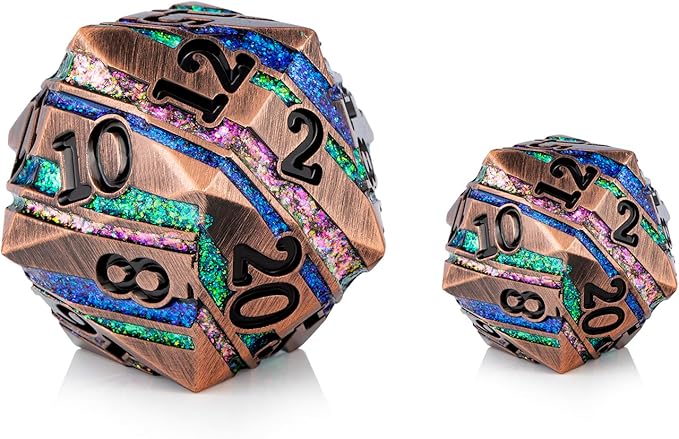 D20 D&D Dice DNDND 33mm Large 20 Sided Metallic Die with Gorgeous Gift Box for Dungeons and Dragons (Colorful Stripe)