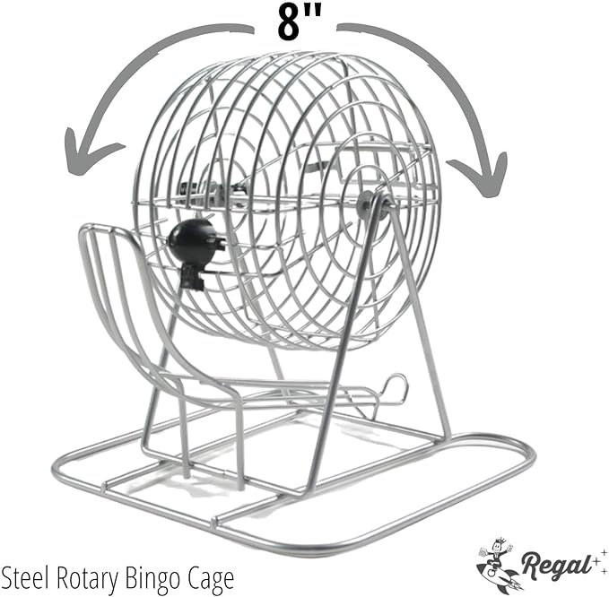 Regal Bingo Family Bingo Game Set with 8" Wheel Cage, Bingo Cards with Sliding Windows, Bingo Balls & Master Board - Large Group Bingo Games for Adults