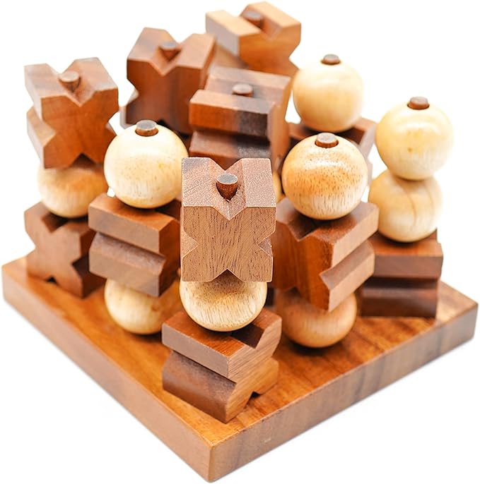 BSIRI 3D Wooden Tic Tac Toe - Rustic Coffee Table Decor, Unique Gifts for Special Occasions, Fun for All Ages in Strategic Game Night, Family Games, and More