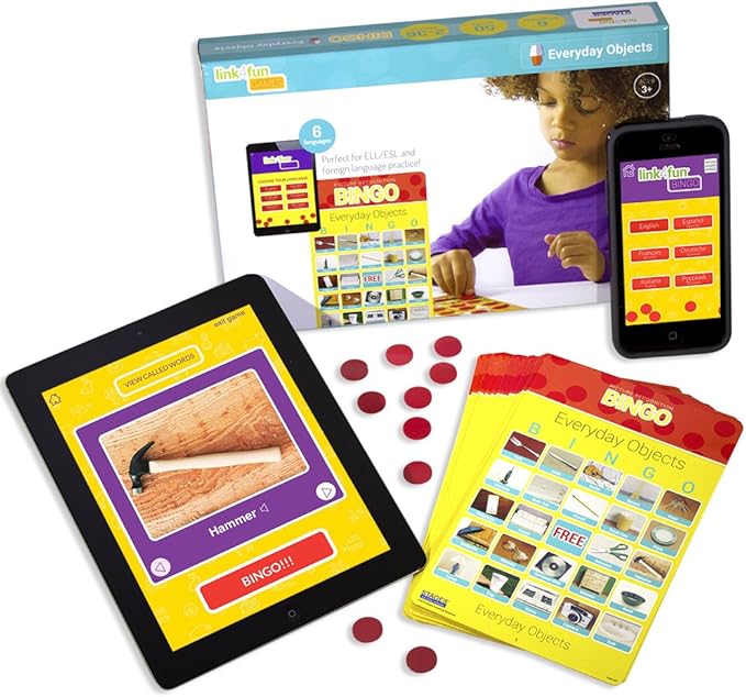 Stages Learning Materials Link4fun Real Photo Everyday Objects Bingo for Family, Preschool, Kindergarten, Elementary Education: 36 Picture Cards + App