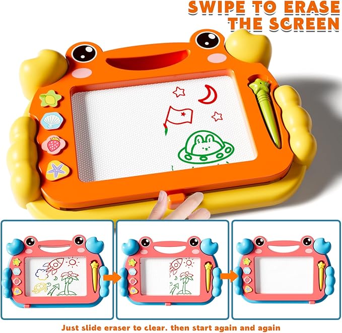 2 Pcs Magnetic Drawing Board, Magnet Doodle Board for Toddler Girls Boys 3 4 5 6 7 Year Old Kids, Montessori Preschool Educational Travel Toys Gift Etch A Colorful Sketch Magnet Erasable Writing Pad