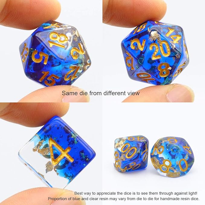 Haxtec DND Dice Set 7PCS Polyhedral Dice for Roleplaying Dice Games as Dungeons and Dragons-Blue Clear Gold Foil
