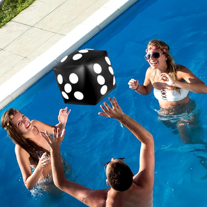 4 Pieces Jumbo Inflatable Dice 12.6 Inch Large Inflatable Dice Fun Game Toy for Indoor Outdoor Lawn Swimming Pool Party Favor Board Game Decoration, Black