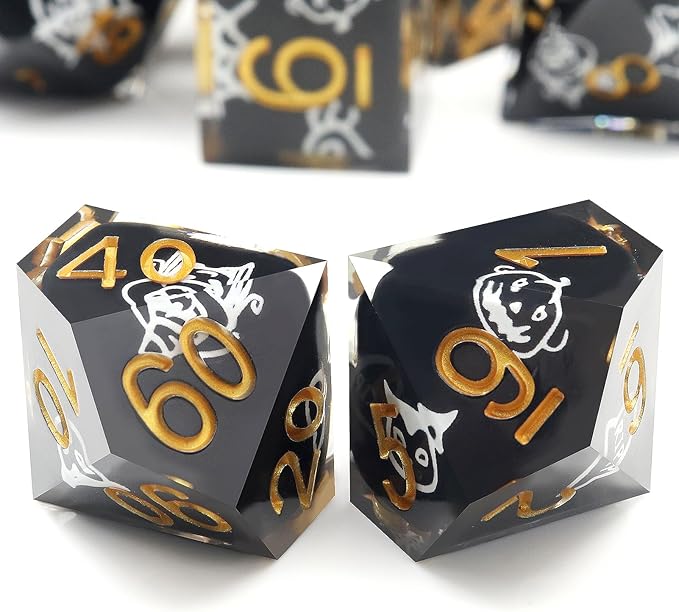 Haxtec Sticker Sharp Edge Dice Halloween Dice Resin DND Dice Set 7PCS Glow in The Dark Polyhedral D&D Dice for Dungeons and Dragons