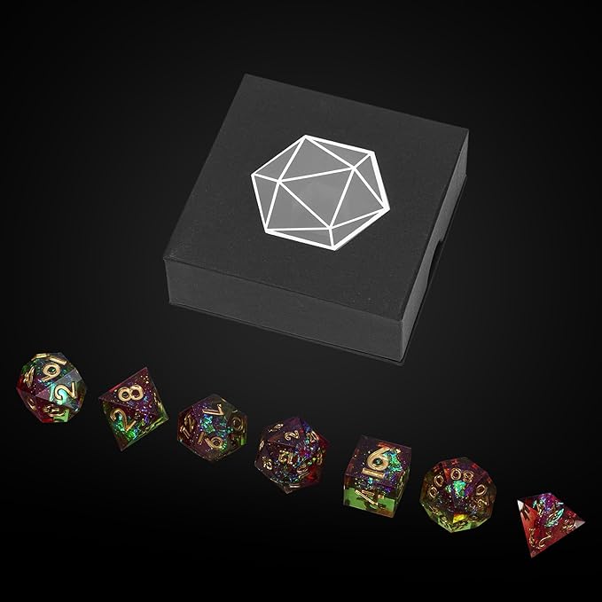 7PCS DND Dice Set,Handmade Sharp Edge Dice Set D&D RPG Polyhedral Die,for Dungeons and Dragons TTRPG Games Roleplaying Games Pathfinder,with Gift Box(Green with Red)