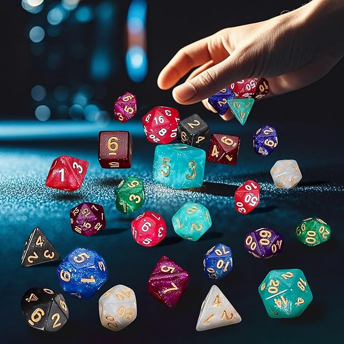 QMay DND Dice Set 10x7 (70 Pieces) Polyhedral Dice for Dungeons and Dragons D&D RPG MTG Role Playing Games with 1 Drawstring Bag