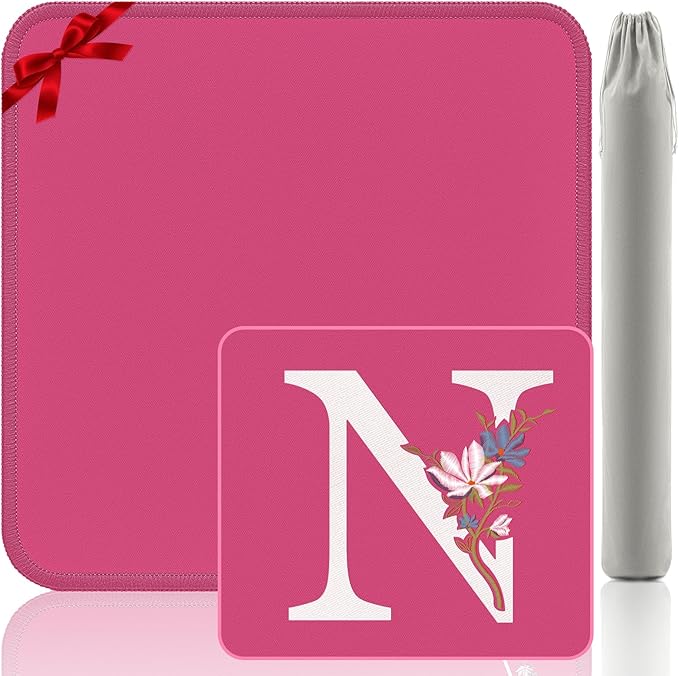 Mahjong Mat | Neoprene Anti-Slip Noise Reduction, Simple Design & Embroidery | 32.4x32.4 Inch Pink | Perfect for Mahjong, Board Games & Tile Games | Elegant Gift(Custom N Letter)