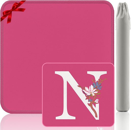 Mahjong Mat | Neoprene Anti-Slip Noise Reduction, Simple Design & Embroidery | 32.4x32.4 Inch Pink | Perfect for Mahjong, Board Games & Tile Games | Elegant Gift(Custom N Letter)