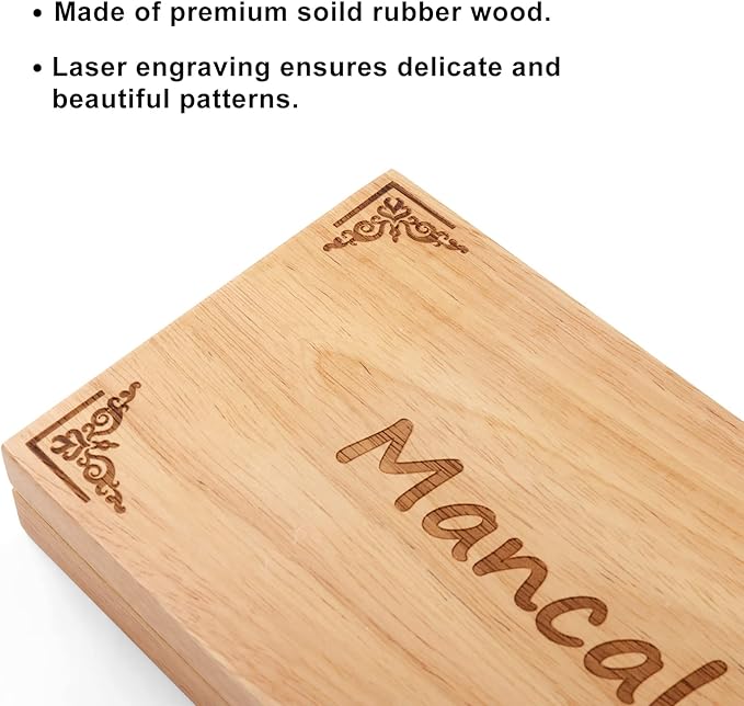 Mancala Board Game for Kids, Adults & Family. Includes Folding Rubber Wood Board, 48+10 Mancala Stones & Instruction. Classic & Portable Marble Game for Travel.(Natural Color)