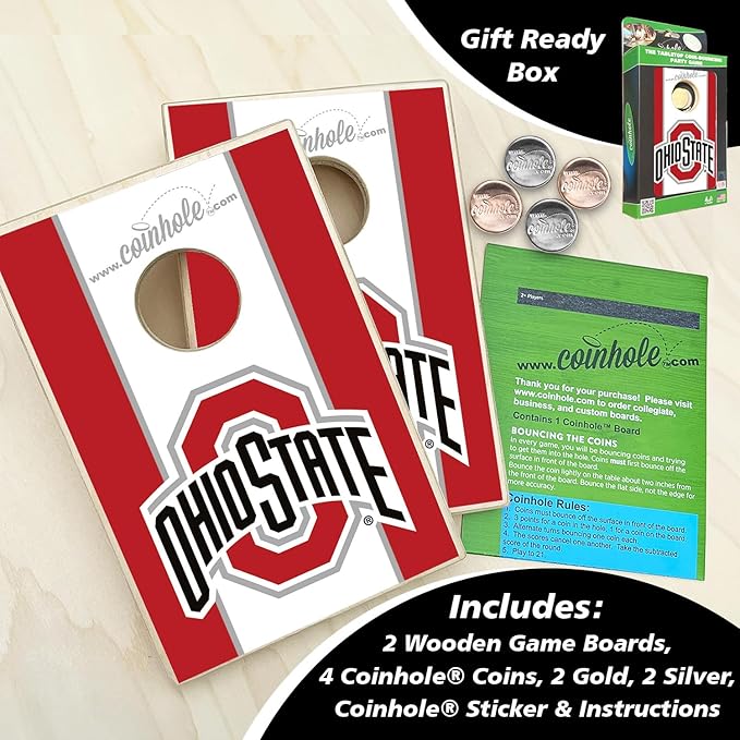 Tabletop Cornhole Game Set | Officially Licensed College Mini Football Cornhole Board Game | Includes Coins