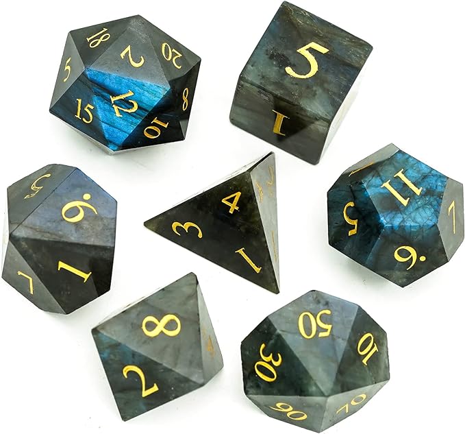 UDIXI Gemstone DND Dice Set, 7PCS Natural Stone D&D Dice Polyhedral Dice with Gift Case for Dungeons and Dragons Role Playing Games and Other Tabletop Games (Labradorite)
