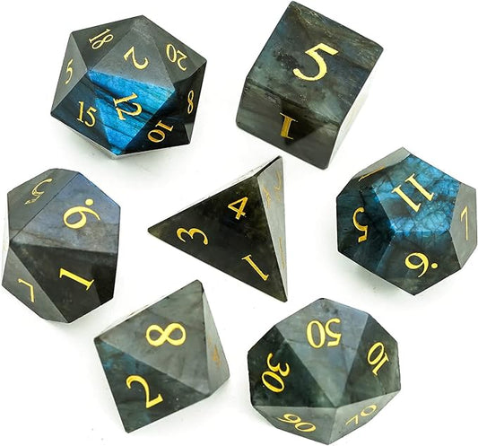 UDIXI Gemstone DND Dice Set, 7PCS Natural Stone D&D Dice Polyhedral Dice with Gift Case for Dungeons and Dragons Role Playing Games and Other Tabletop Games (Labradorite)