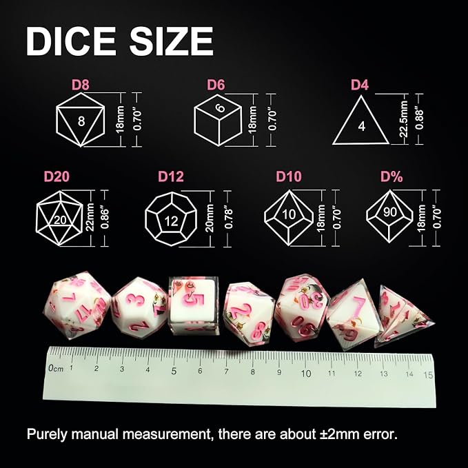 DND Dice Set Polyhedral, IDTQ Dungeons and Dragons Purple Dice Set RPG MTG Table Games 7-Die Resin Sharp with Acrylic Starlight Accent Box (Lips-White)