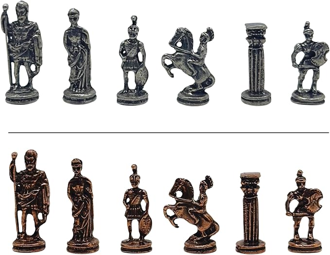 12.6’’ Handmade Walnut Chess Set with Zamak Metal Pieces, Wooden Chess Set with Storage, Birthday Gift for Him, Handmade Chess Gift, for Him (Rome Figure Pieces)