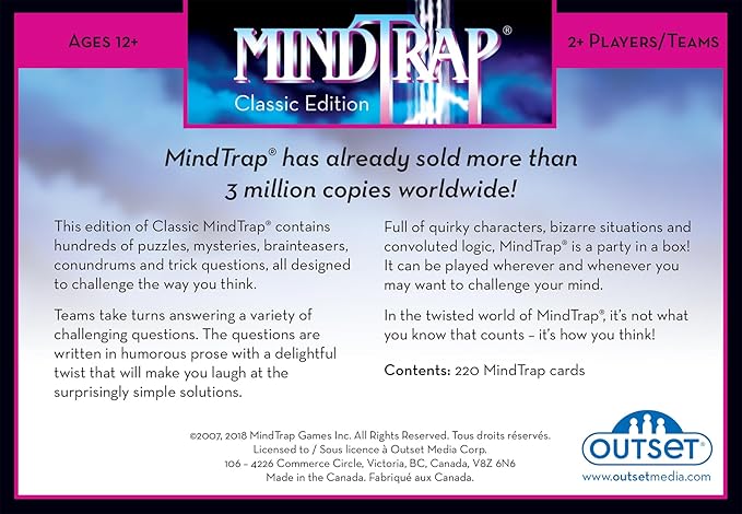 Outset Media Mindtrap Classic Edition Game of Puzzles, Mysteries, Conundrums and Trick Questions - Family Game - Lateral Knowledge Developer - Ages 12 and Up