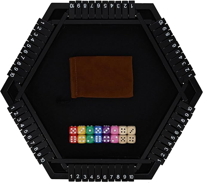 Shut The Box Game 6 Player – Black Painted Wood, Wooden Board Game, Table Games for Adults, Bar Games, Portable Dice Game for 1-6 Players, Classic Games