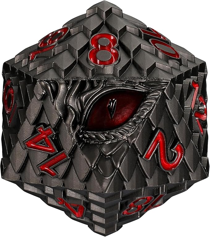 Dragon Eye Scale DND Metal Dice,33mm 20 Sided Giant D20, Large Polyhedral Dice, D&D Metal Dice Set for Dungeons and Dragons, RPG, MTG & Tabletop Games(Gray with Red Eye)