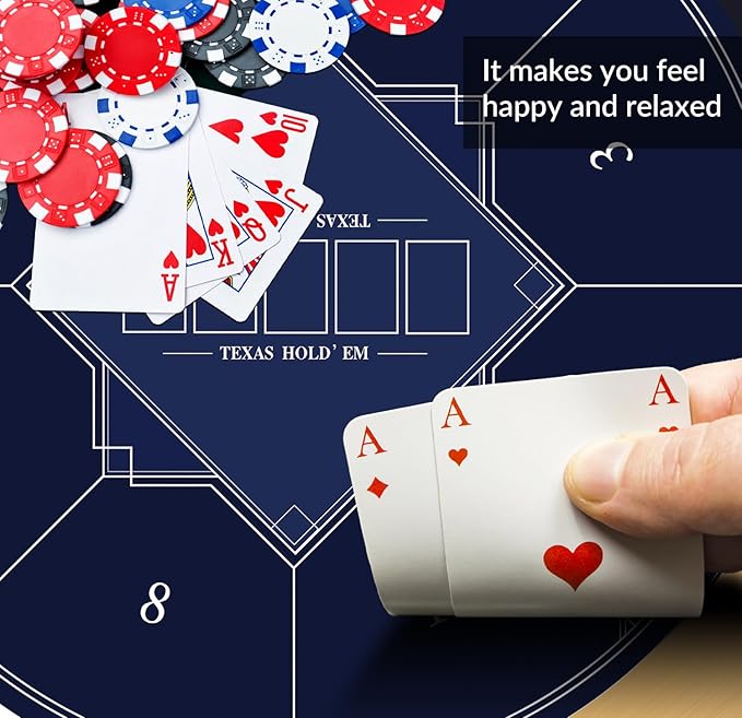 nuveti 24/31/47/55/63inch Round Poker Mat for Texas Holdem | Portable Poker Table Top with Art Deco Layout Print 6-8 Player Game Layout Mat to Play Cards, Poker Games, Blackjack, Casino