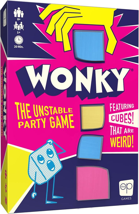 Wonky: The Unstable Party Game, An Abstract Strategy and Dexterity Wooden Block Stacking Game for All Ages, Tower Balancing Game, 9 Colorful Wooden Cubes,1+ Players, Ages 8 & Up, 20+ minute Play Time