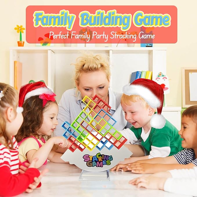 32 Pcs Tetra Tower Stacking Game, Fun Balance Building Blocks Board Games for Kids Adults Family Party, Toys Gifts for Boys Girls Ages 3-12