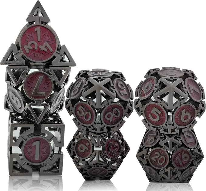 Metal DND Dice Set - Dungeons & Dragons Dice 7 Piece D&D Dice Set Role Playing Game RPG Polyhedron Dice Set D20MTG Warhammer Math Teaching Dice Accessories Gift - Black and Red