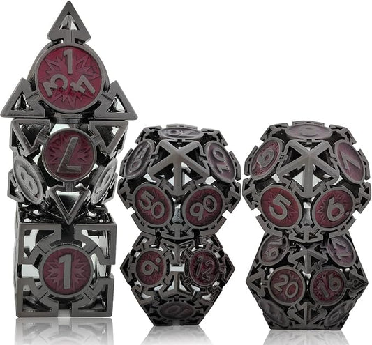 Metal DND Dice Set - Dungeons & Dragons Dice 7 Piece D&D Dice Set Role Playing Game RPG Polyhedron Dice Set D20MTG Warhammer Math Teaching Dice Accessories Gift - Black and Red