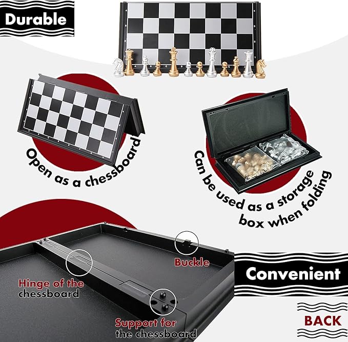 Chess Set Magnetic Chess Game Chess Board Chess Set for Kids,Magnetic Chess,Foldable Portable Travel Chess Game(12.6 Inches)