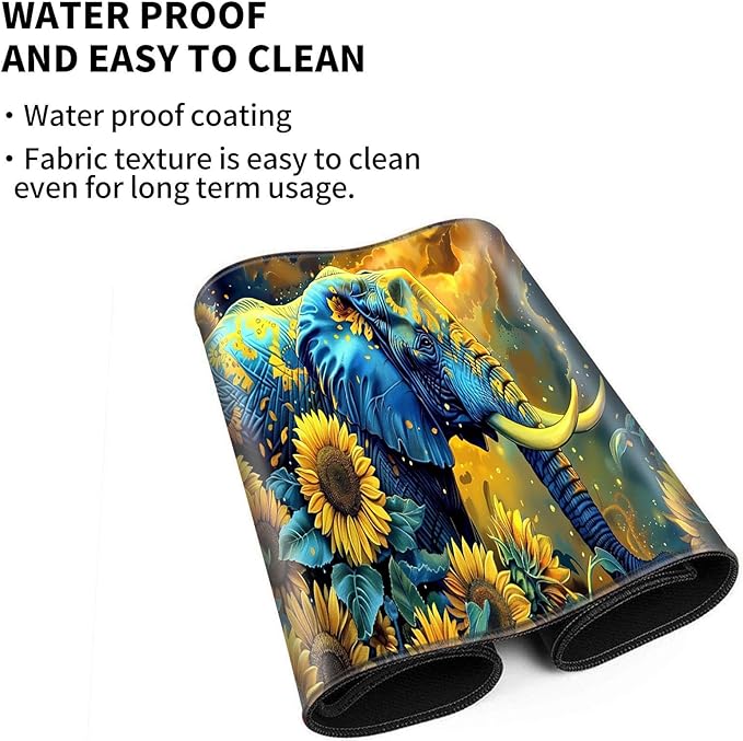 Base for MTG Playmat for Trading Card Games, Non-Slip Rubber Smooth Surface with Stitched Edges, Durable Desk Pad for Card Games, Custom Playmat Anime Playmat, Elephant in Sunflower Field