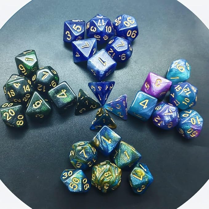 Gikfun Polyhedral Dice Set (28 Pieces) with Black Pouches, 4 Complete Double-Colors Dice Sets Compatible with DND RPG Table Games Enthusiasts EK1982
