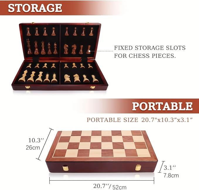 20" Extra Large Solid Walnut Wooden Chess Set with 2 Extra Queen Pieces - King Height 4.25''