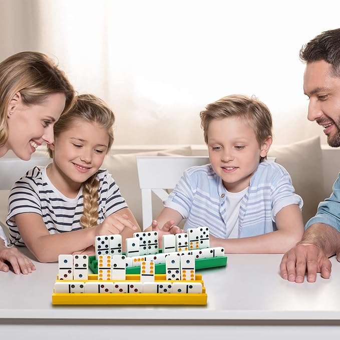 Tatuo 8 Pcs Colorful Domino Trays Wooden Racks Trays Holders Stands Tile Holder Mexican Train Accessories for Games Supplies, Dominoes Not Included